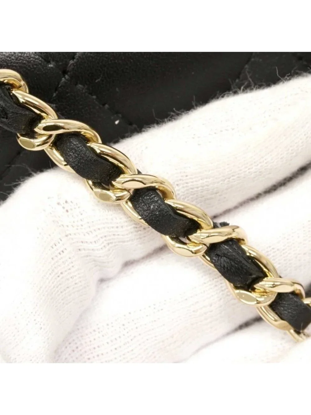 ★SOLD★ Chanel Shoulder Wallet Quilted Pearl Lambskin Black Champagne Gold - Picture 8 of 10